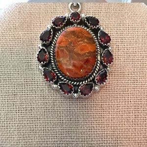 Stunning Sterling Silver Sponge Coral & Garnet Pendant